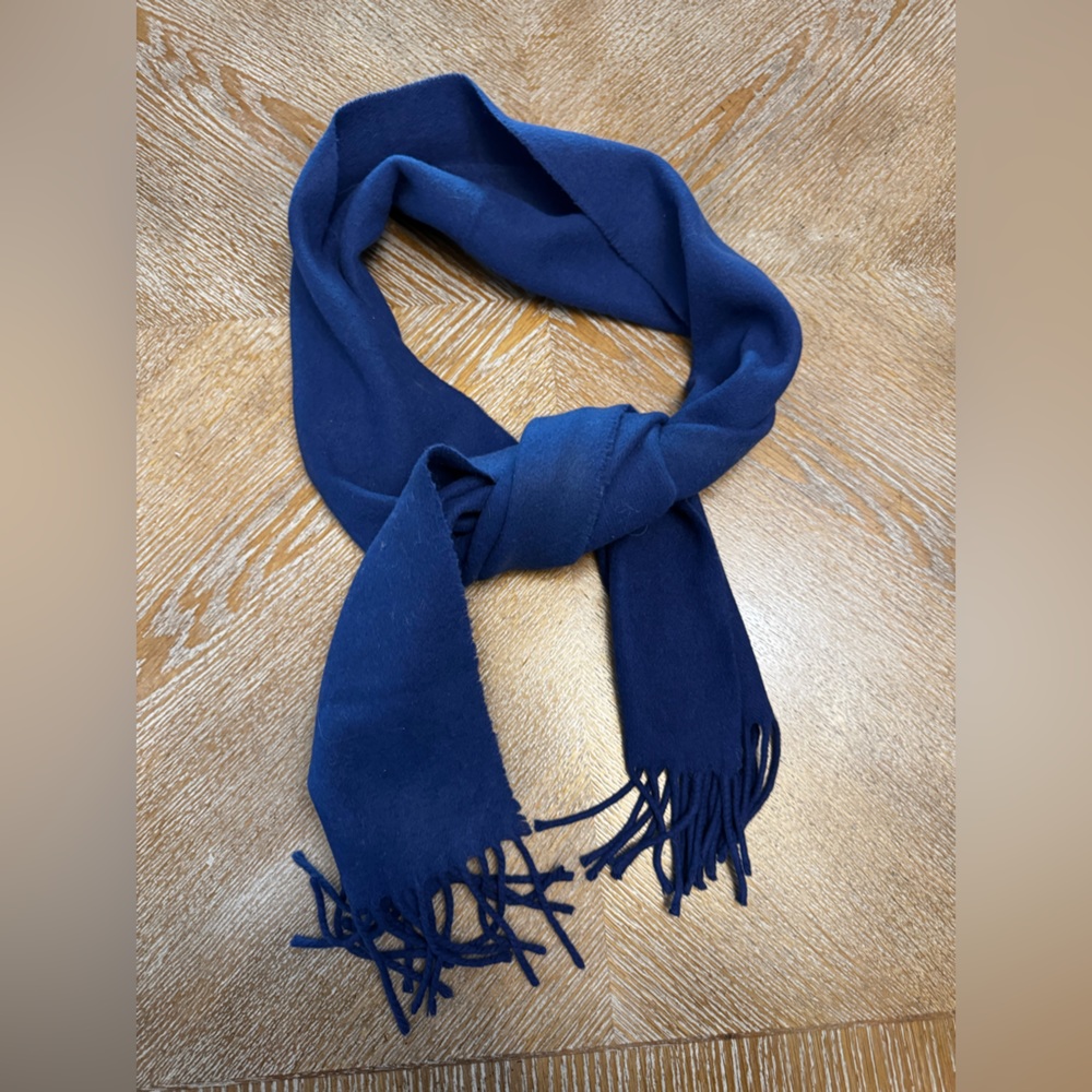 Louis Dell Olio Blue Fringe Scarf 12”X66” with fringe 100% Italian Cashmere